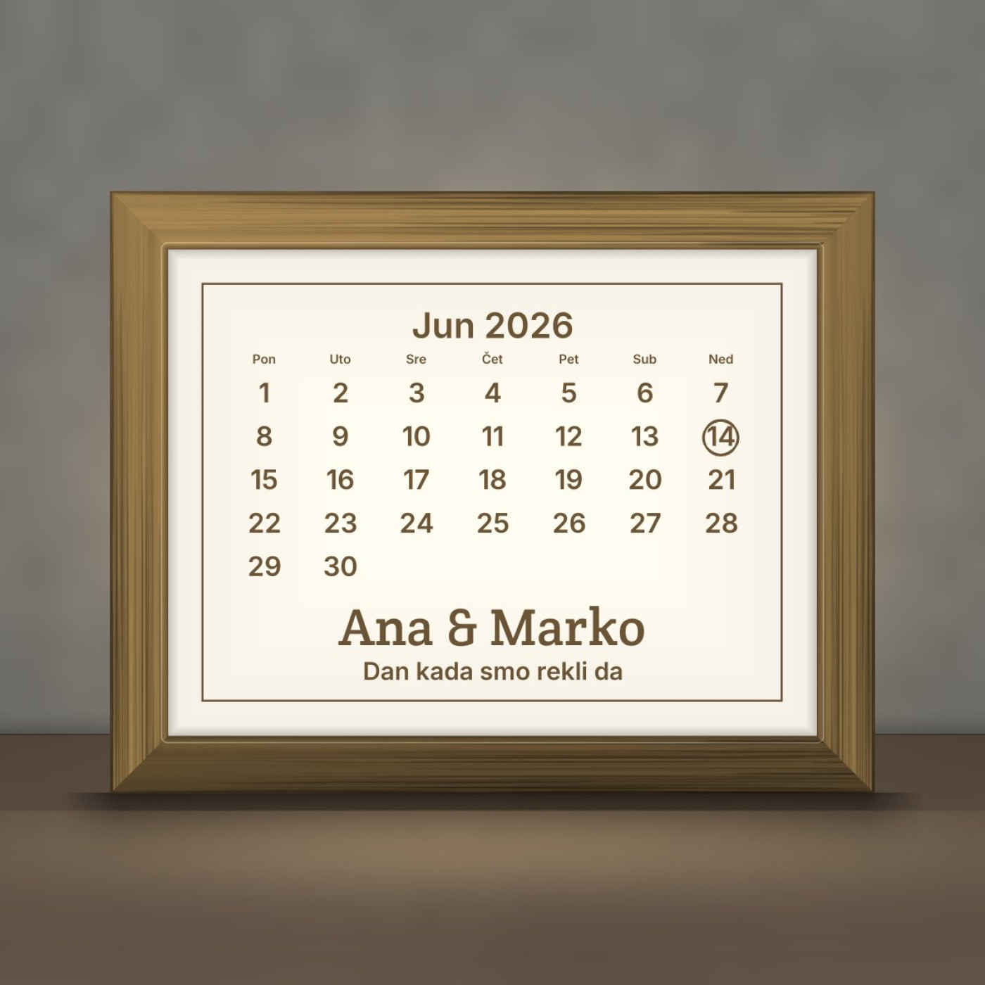 Kalendar sa našim danom — svetleći ram, položeno